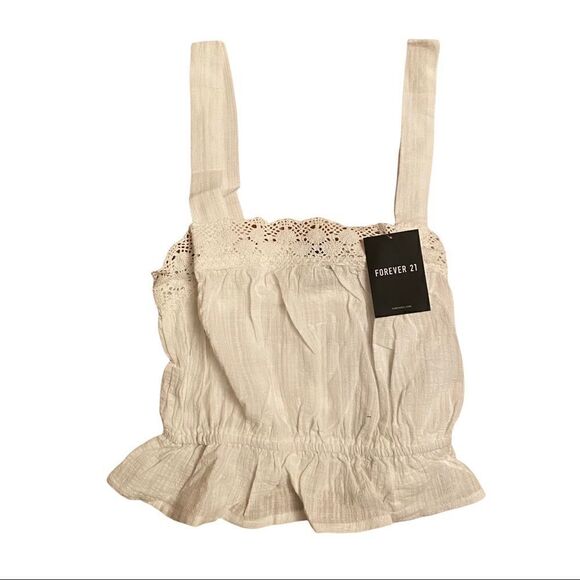 Forever 21 White Embroidered Lace Woven Top NWT Sz Small - Picture 4 of 6